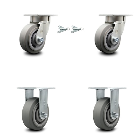 Service Caster 5 Inch Kingpinless Thermoplastic Rubber Wheel Caster Swivel Locks 2 Rigid, 2PK SCC-KP30S520-TPRRF-BSL-2-R-2